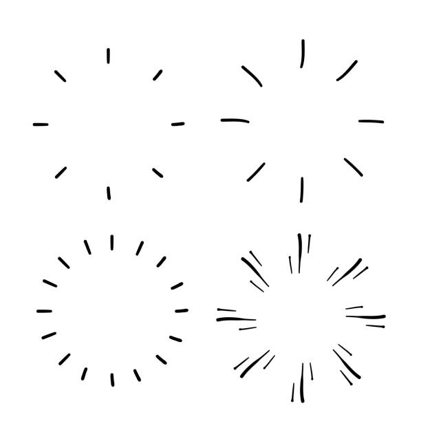 illustrations, cliparts, dessins animés et icônes de collection de vintage sunburst explosion avec des éléments de style dessiné à la main feux d’artifice black rays doodle - symétrie radiale