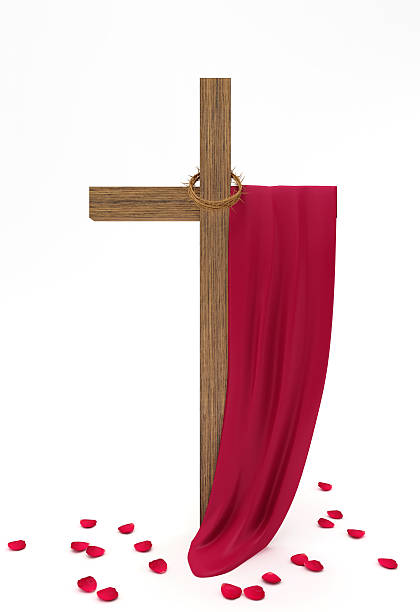 istock Cross, crown of thorns, the cloth on a white background 120731114