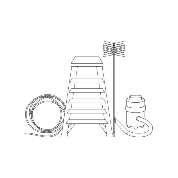 Vector illustration of Chimney Sweeper Tools Icons