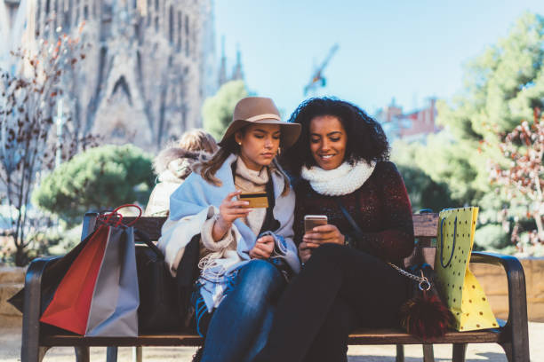 Shopaholic friends exploring Barcelona