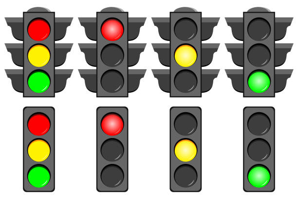 illustrazioni stock, clip art, cartoni animati e icone di tendenza di icone dell'interfaccia semaforo impostate isolate su sfondo bianco. - red stop stop sign go