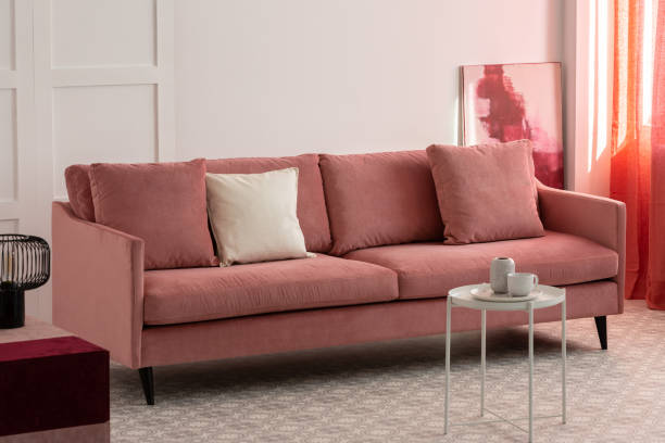 istock Pillows on comfortable sofa in bright living room interior 1207319144