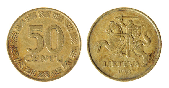 Coin Lithuania lit on the white background (1998 year).