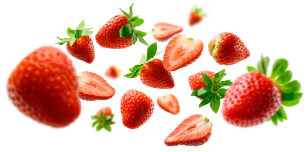 istock Strawberry berry levitating on a white background 1207322904