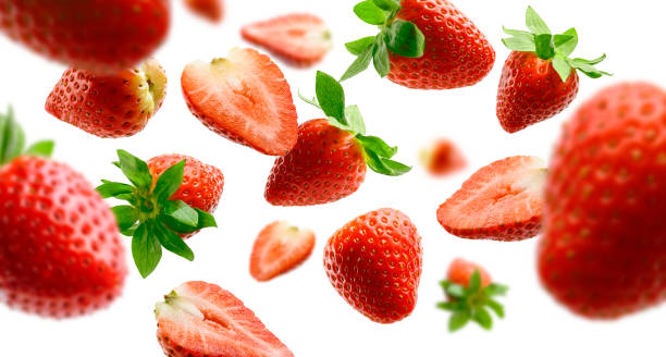 istock Strawberry berry levitating on a white background 1207322906