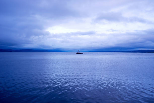 Fishing boat in the sea during the blue hour