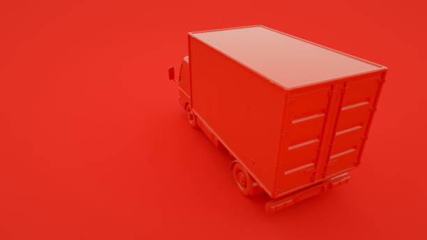 Delivery truck isolated on red background. 3d rendering.
