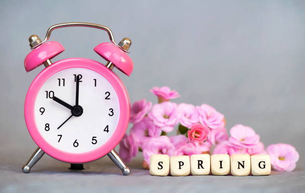 istock Alarm clock and flowers, spring forward, daylight savings time concept 1207325780