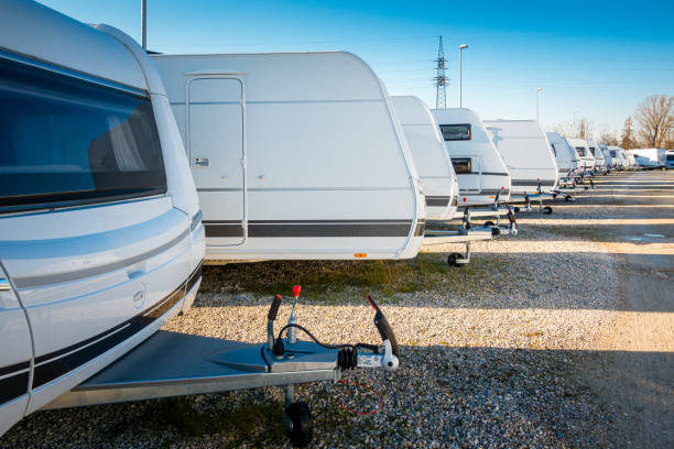 istock some camper trailers for sale  in a row 1207326034