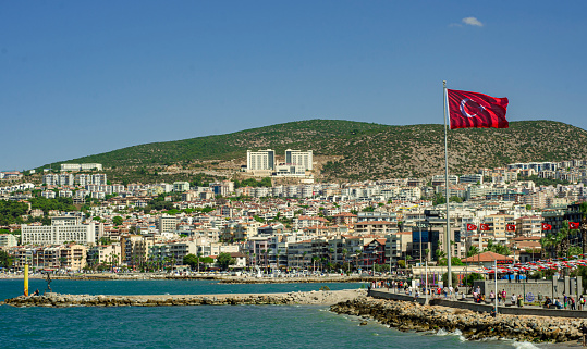 Kusadası, Aydın / Turkey - 09.20.2019: View of the Kusadasi town