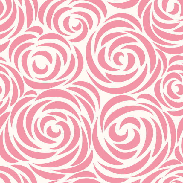 ilustraciones, imágenes clip art, dibujos animados e iconos de stock de patrón floral sin costuras con rosa de flor. fondo de línea de remolino abstracto - summer flower head macro backgrounds