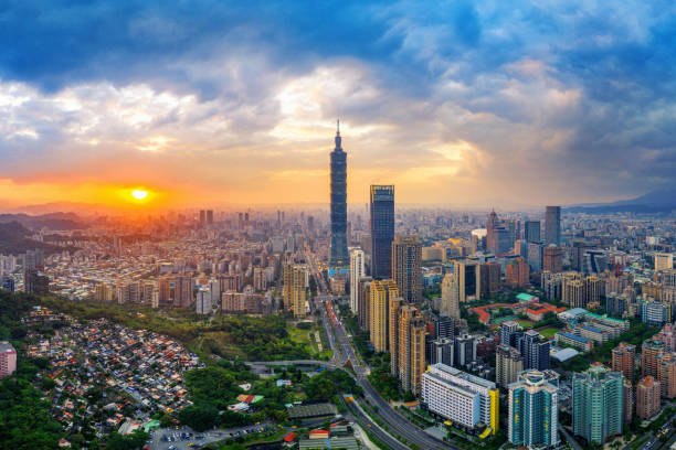 istock Taipei cityscape at sunset in Taiwan. 1207333891