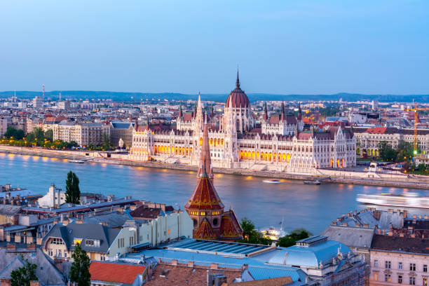 istock Hungarian Parliament Building and Danube river at sunset, Budapest, Hungary 1207337584