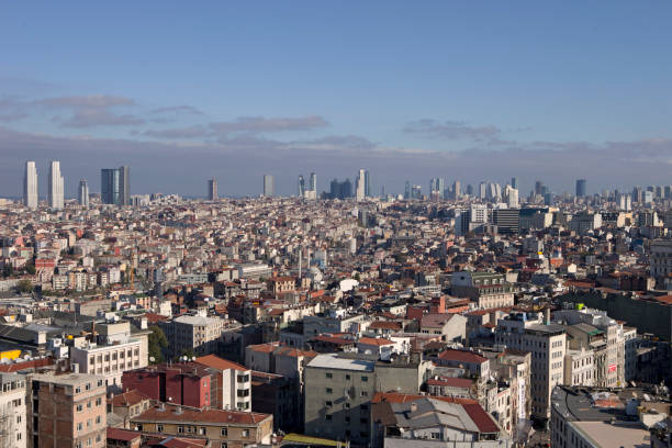 istanbul erbauten und panoramastadtbild. luftaufnahme von istanbul vom stadtteil taksim beyoglu odakule nach besiktas levent. - istanbul bosphorus road street stock-fotos und bilder