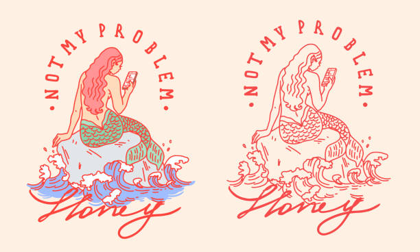 Not my problem slogan with mermaid with phone illustration