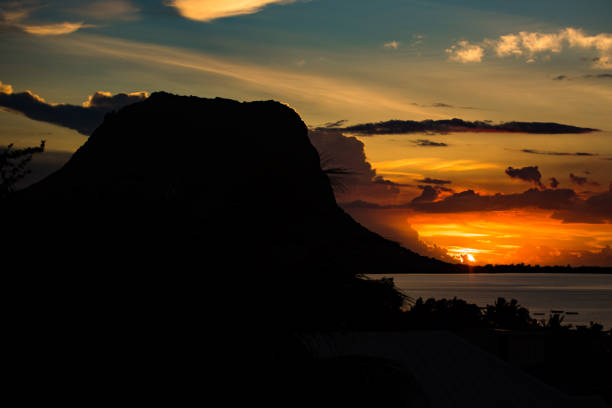 World's most beautiful sunset. Le Morne Brabant Mountain, Mauritius.