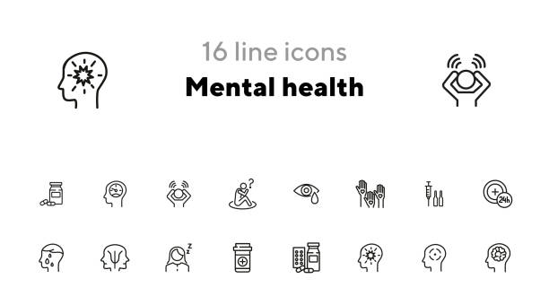 Mental health icon set Mental health icon set. Psychology concept. Vector illustration can be used for topics like apothecary, pharmaceuticals, medicine anxiety stock illustrations