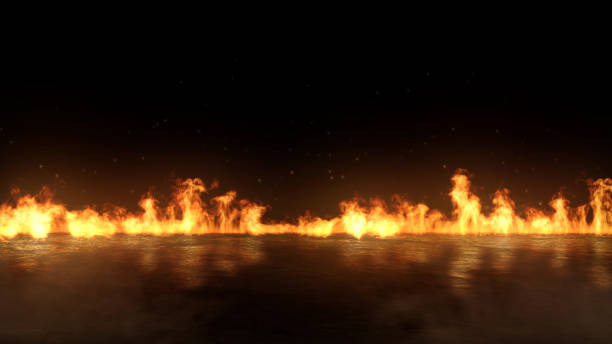 istock Red hot flames of fire isolated on black 1207347694