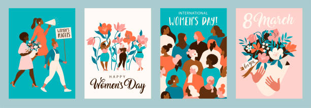 International Women's Day. Vector templates for card, poster, flyer and other users. International Women's Day. Vector templates for card, poster, flyer and other users. womens day flowers stock illustrations