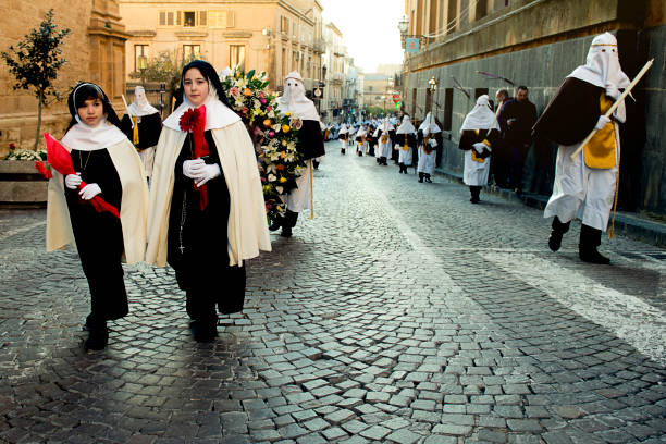Enna, Sicily, Italy March 25, 2016  religious Parade, in town of Enna, Sicily for the Holy Easter which lasts through the afternoon and night