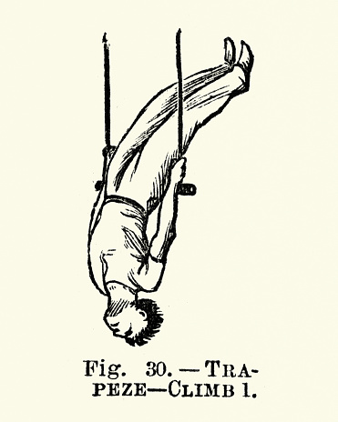 Vintage engraving of Gymnastics, Trapeze, Climb 1, Victorian sports 19th Century