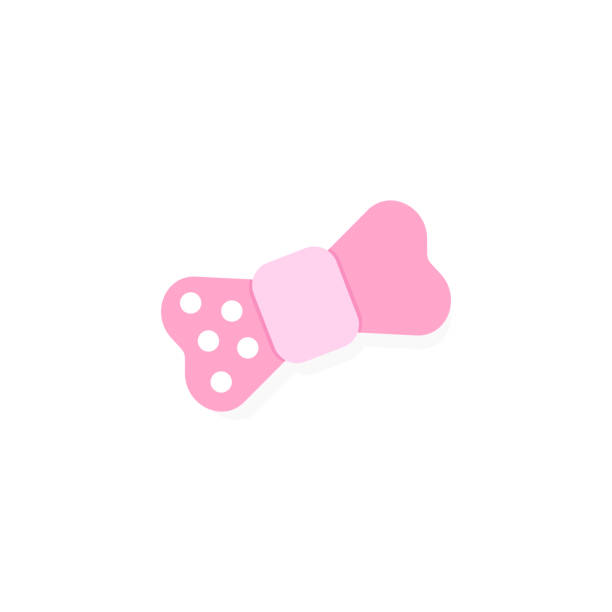 Cute pink bow with white polka dots on an isolated background. Flat design. vector art illustration