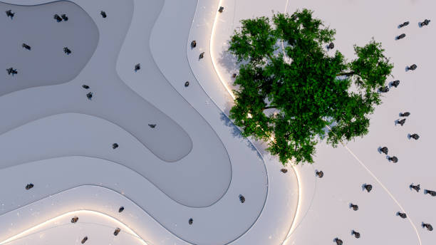 vista de ángulo alto de un parque moderno - escalones fotos fotografías e imágenes de stock