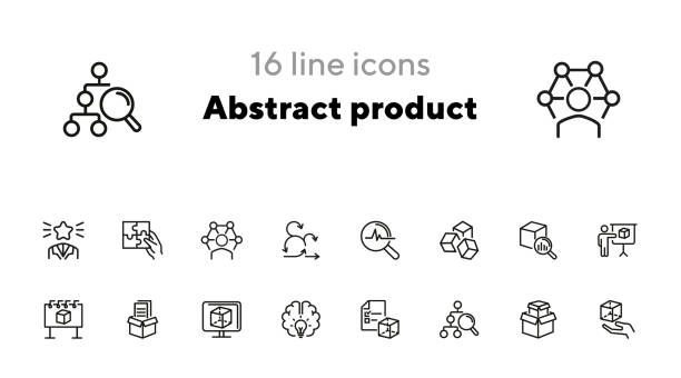 Abstract product line icon set Abstract product line icon set. Data structure, good idea, complex solution. Business concept. Can be used for topics like product promotion, marketing, production complexity stock illustrations