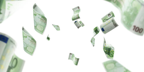 istock Euro money background. Banknote falling isolated textures on white background. 1207368891