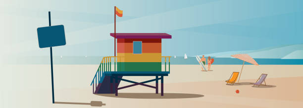 Historic Nude Beach of Santa Monica vector art illustration