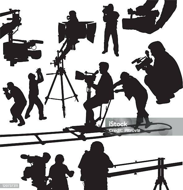 Black Silhouettes Of Cameramen And Camcorders Stock Illustration - Download Image Now - Black Color, Broadcasting, Color Image