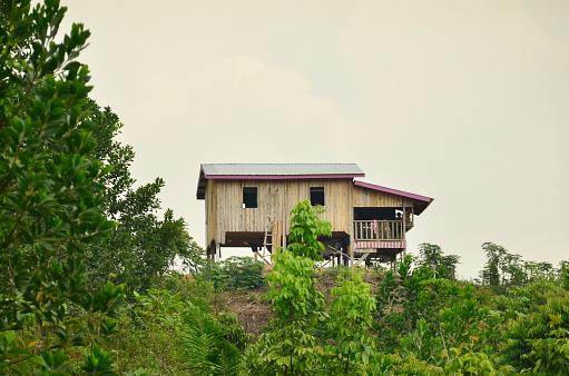 A traditional wooden house at a rural village of Kampung Tampasak, Borneo, Sabah.