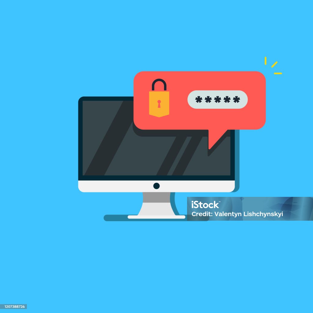Lockable Screen Display Computer Display With Locked Screen Vector Flat Style Symbol Stock ...