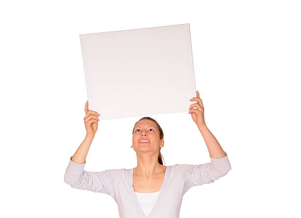istock young woman with white billboard 120738883