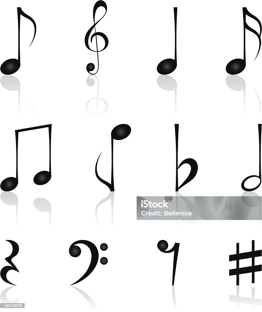 Notes. Vector illustration. A set of musical notes with reflection. Vector illustration. Black Color stock vector