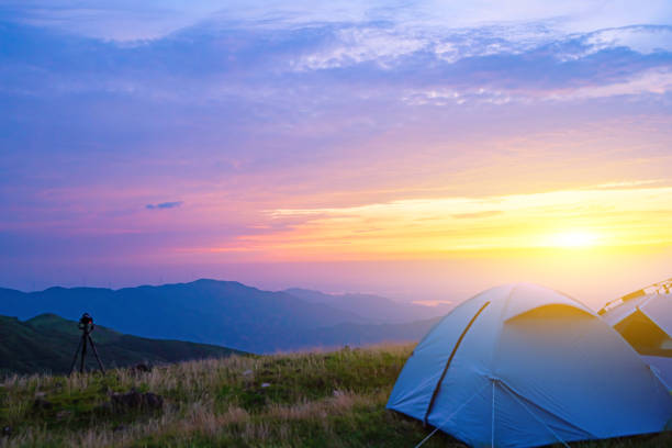 Outdoor camping at sunset sunset time