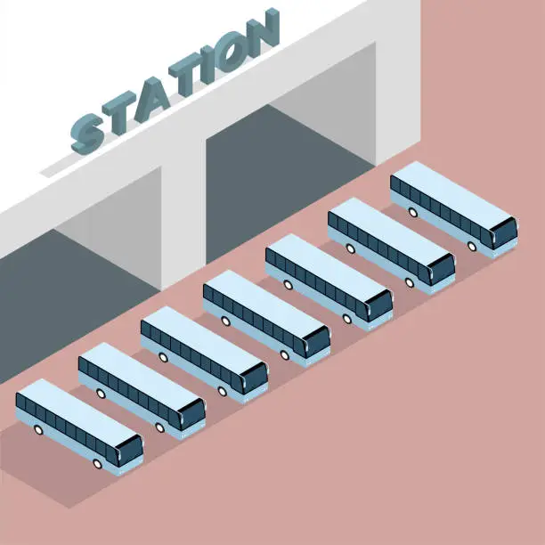Vector illustration of Vector drawn bus, bus station. The background is brown.