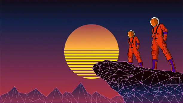 Vector illustration of Vector 80's Vaporwave Space Astroanut Stock Illustration