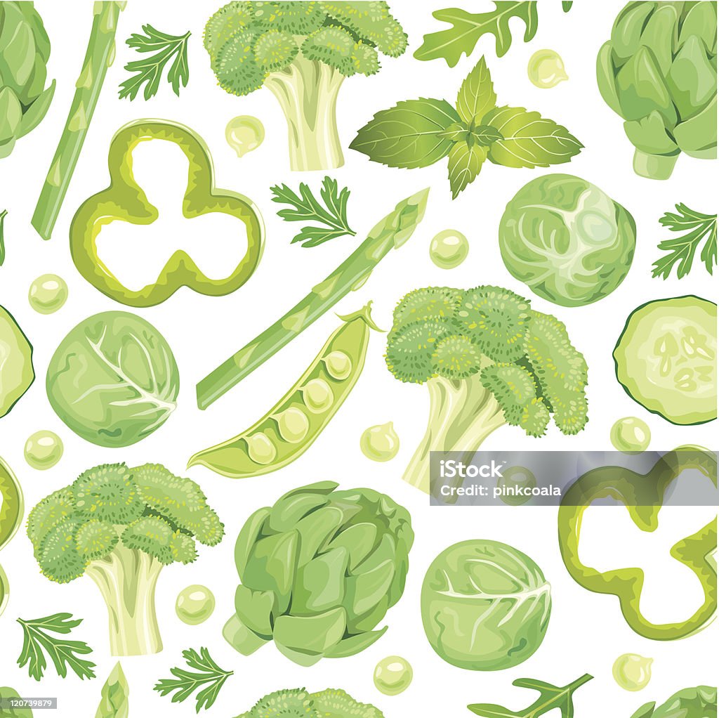 Bezszwowe wzór zielonych warzyw - Grafika wektorowa royalty-free (Bazylia)