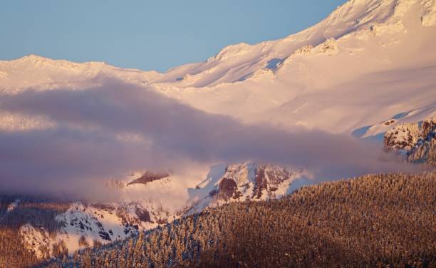mt. hood national forest mystic - cascade range mountain alpenglow winter foto e immagini stock