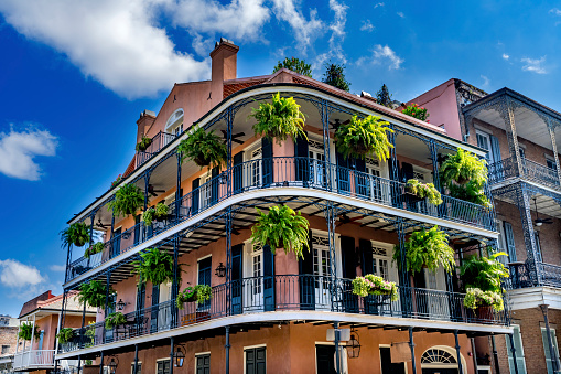 Old Colonial Building French Quarter Dumaine street New Orleans Louisiana.  Completed in 1700s