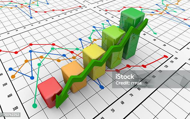 3d Business Chart Diagram Graphic Stock Photo - Download Image Now - Abstract, Arrow Symbol, Chart