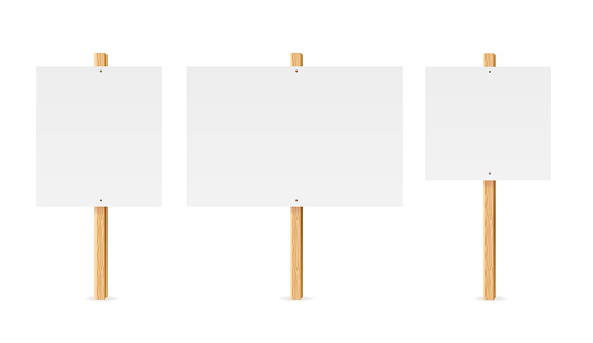 Realistic Detailed 3d Empty Template Mockup Table or Board Protest on Wood Stick Set. Vector illustration