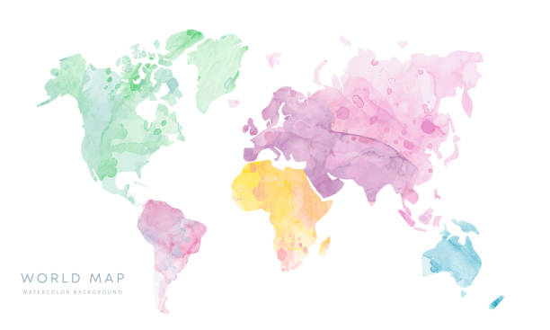 Watercolor vector world map isolated background vector art illustration