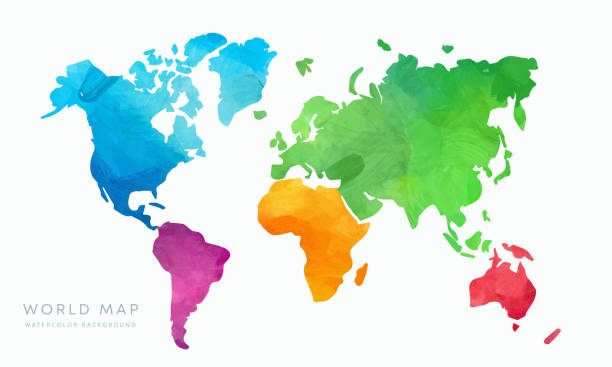 Watercolor vector world map isolated background vector art illustration