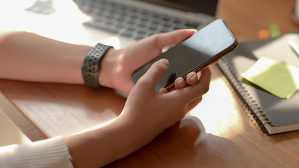istock Cropped shot of a woman using smartphone in simple workplace 1207433155