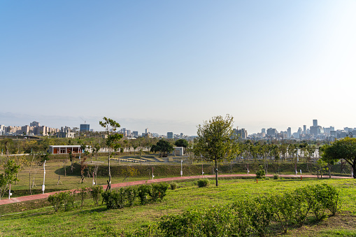 Taichung Central Park at the Shuinan Economic and Trade Area in blue sky sunny day. Former Shuinan Airport, lot of green space in here, the second largest park in Taiwan. Xitun District, Taichung City