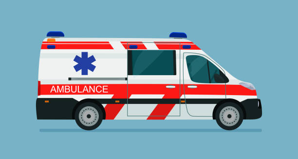 ilustraciones, imágenes clip art, dibujos animados e iconos de stock de furgoneta ambulancia aislada, vista lateral. ilustración de estilo plano vectorial. - ambulancia