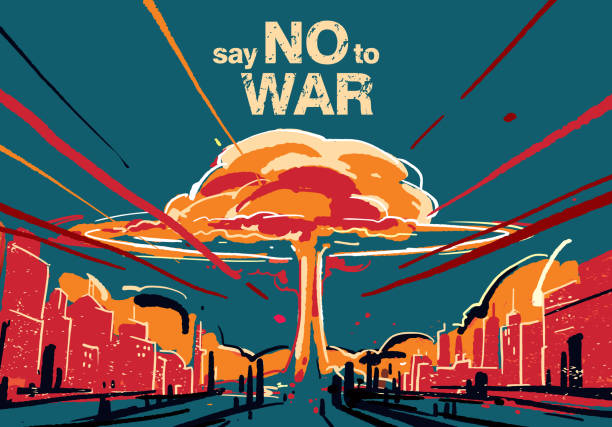 illustrazioni stock, clip art, cartoni animati e icone di tendenza di di' no alla guerra, vettore illustrazione esplosione bomba nucleare, - bomba allidrogeno