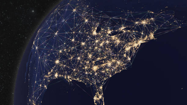 istock Earth from Space Focus on United States with Geometric Polygon Connectivity Network 1207439061